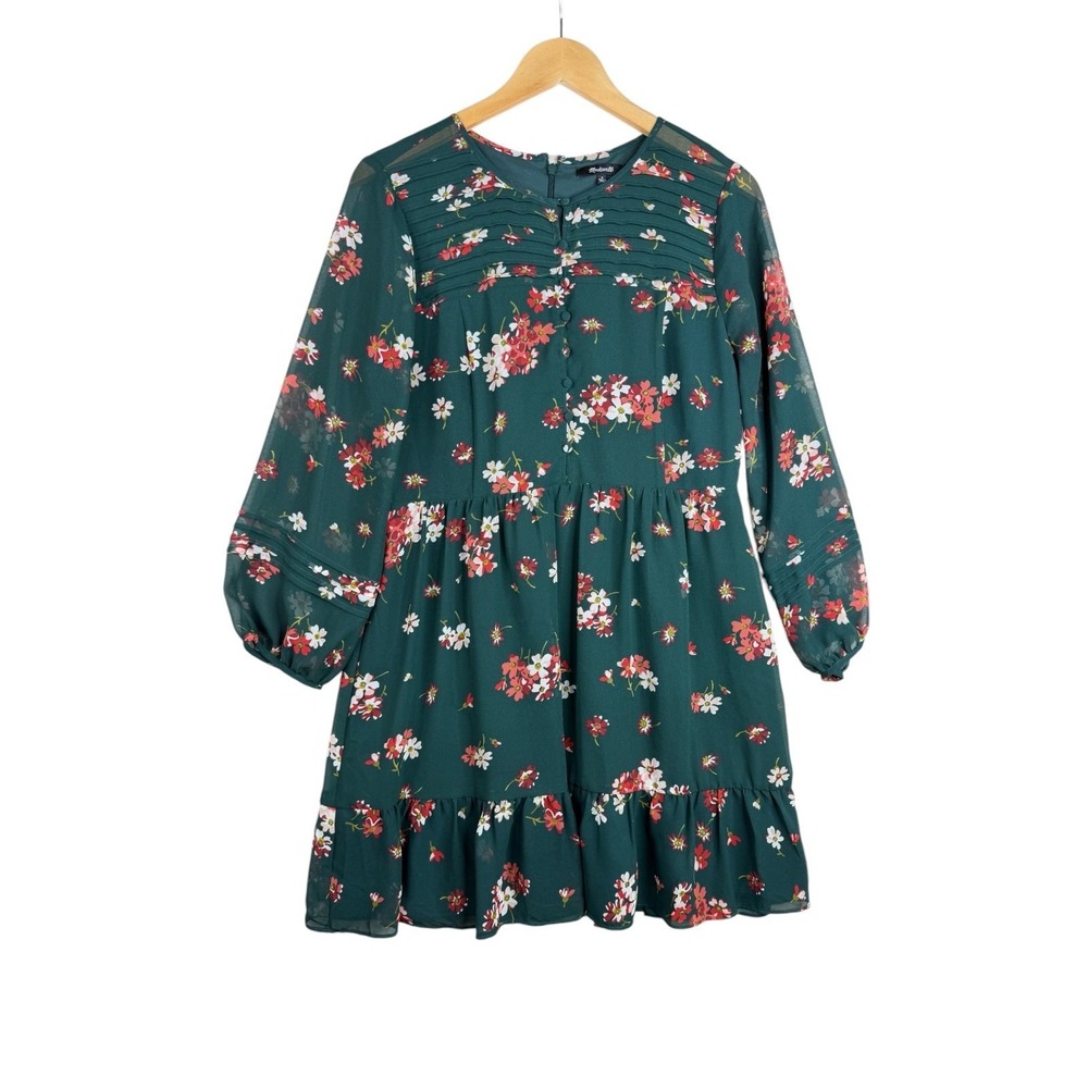 Madewell Floral Print Long Sleeve Dress size 8 Green